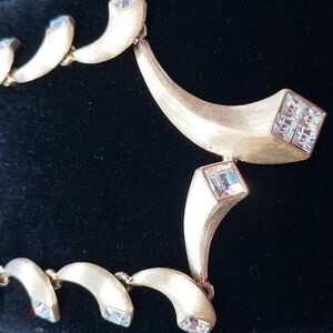 High-end Vintage Glass Faceted Rhinestone Choker Goldtone Necklace